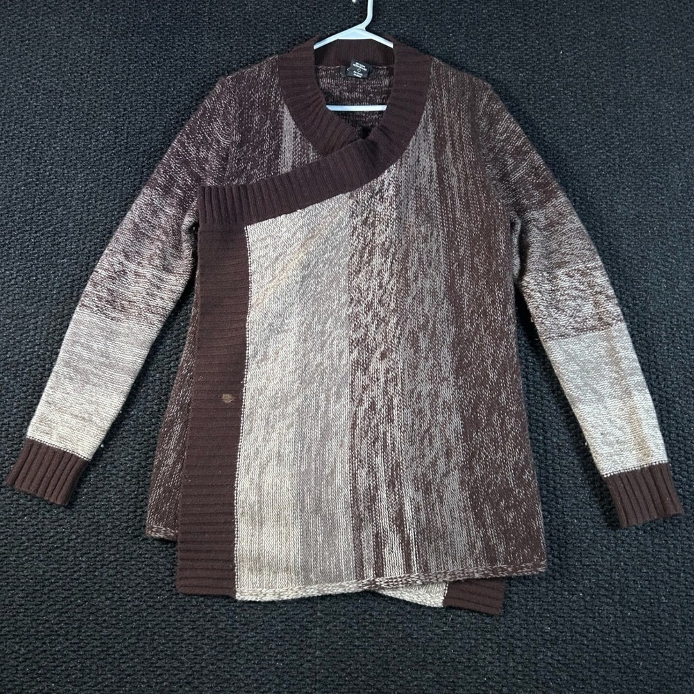 Lord & Taylor Cashmere Wool Blend Open Front Cardigan Sweater Women M Brown
